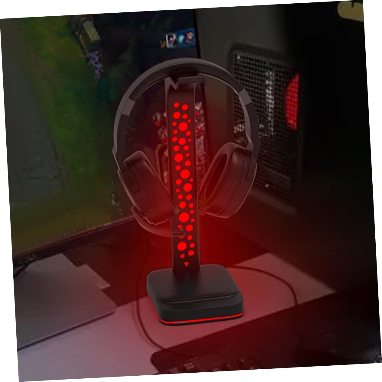Happyyami Supporto per Cuffie Illuminazione Rgb Hub USB Due Porte USB Porta Aux Supporto Estensibile per Cuffie da Tavolo Base Antiscivolo per Stabilità su Qualsiasi Scrivania