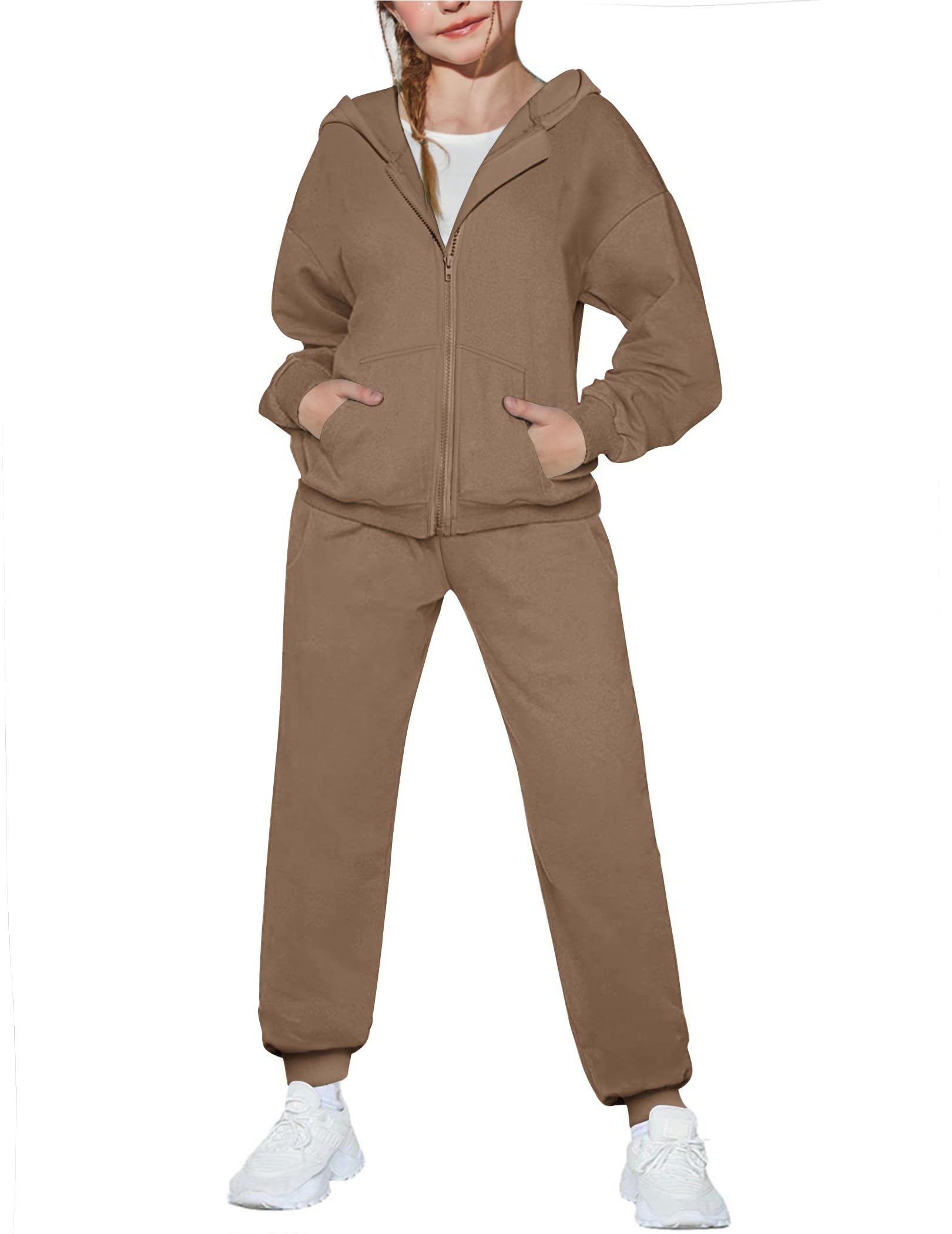 Arshiner Girls 2 Piece Outfits Zip Up Sweatshirts and Sweatpants Tracksuits