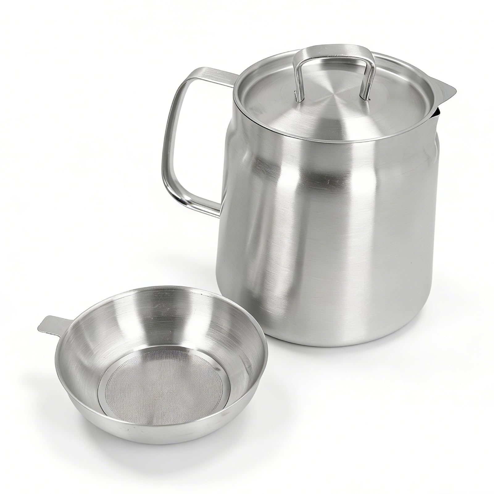 Friteuse à Huile de Grande capacité en Acier Inoxydable, Pot de Filtre à Huile, Pot à Huile avec Crépine, Séparateur de Résidus, Poignée Ergonomique, Bouteille de Séparation (2L)