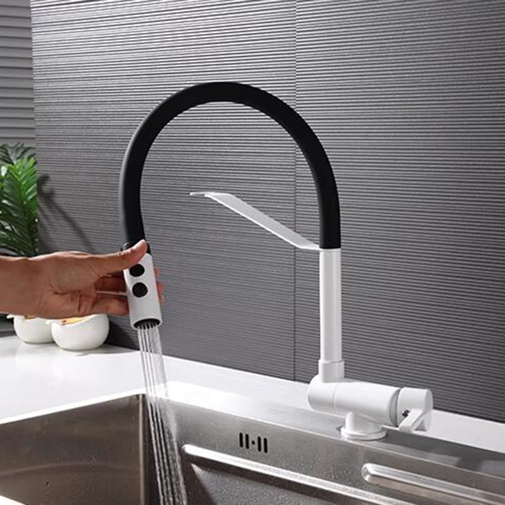 Robinet de cuisine rabattable en laiton et son tube universel orientable gris