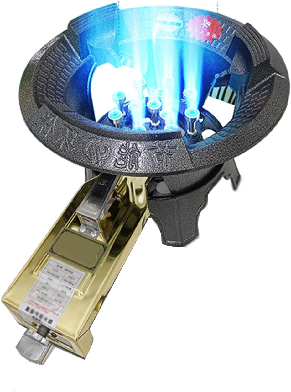 Single-burner Gas Stove,Commercial LPG/Natural,12KW 12-cavity High-Efficiency Countertop,with Flame Failure Protection and Iron Pot Rack(Lpg,53x33x27cm)