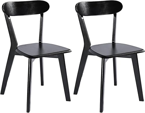 DELAVIN Soild - Juego de 2 sillas de comedor de madera de roble, sillas de comedor modernas de mediados de siglo, color negro