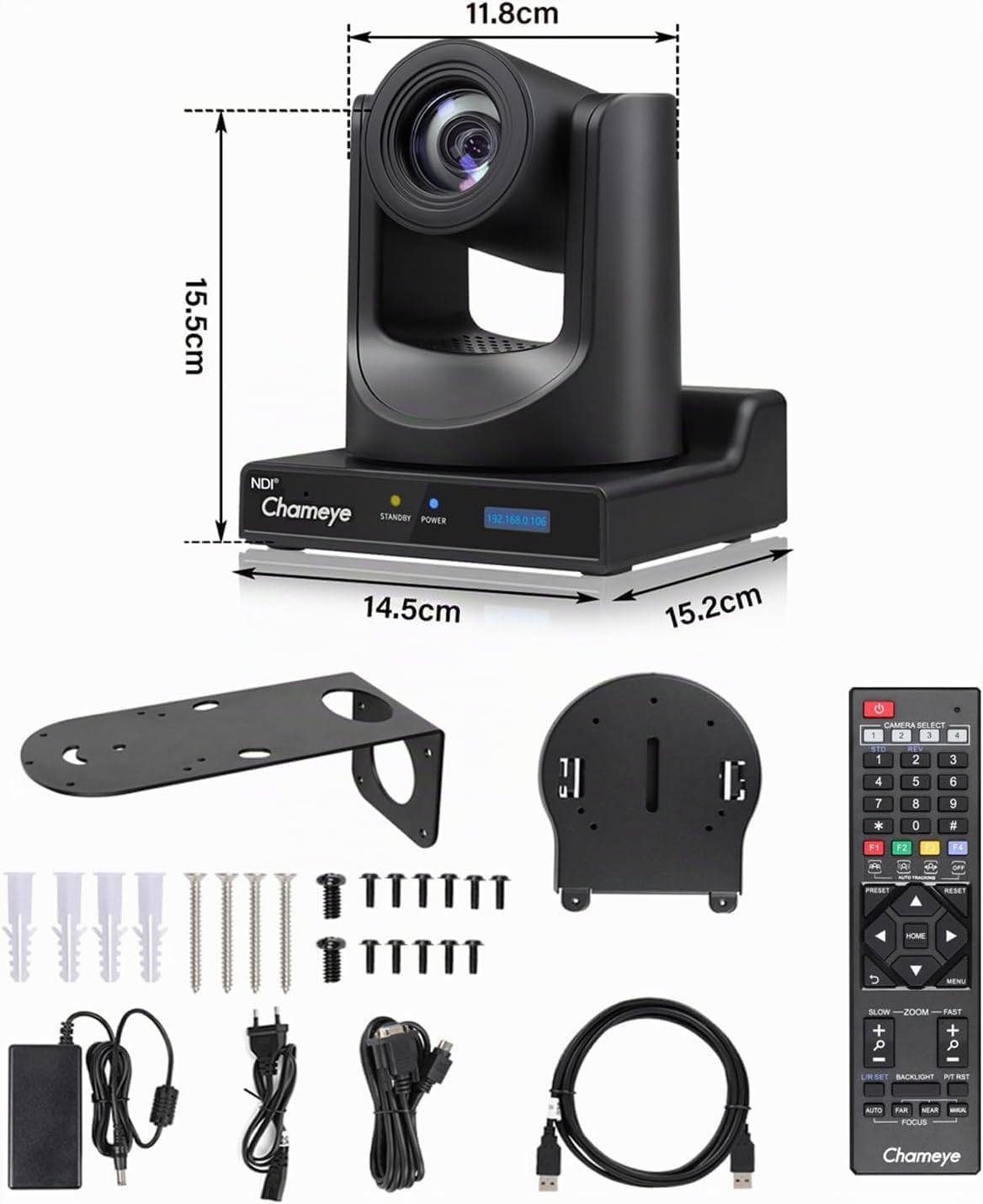 Chameye Telecamera NDI HX3 PTZ Zoom Ottico 20x 1080P 60fps AI Traccimento con display LCD, 3G-SDI HDMI USB3.0 LAN (PoE) per eventi educativi al culto della Chiesa - C720N