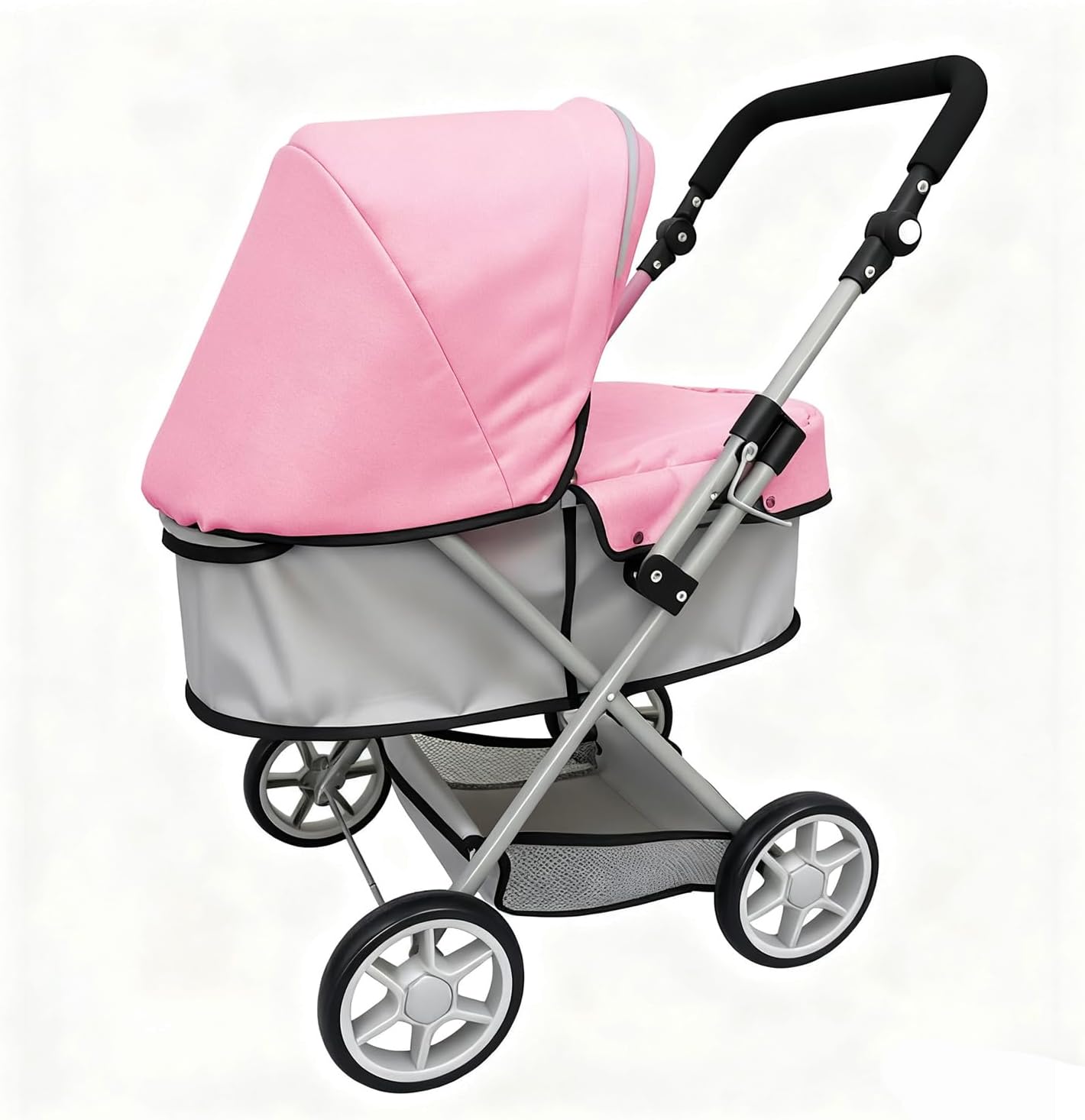 KAWAYII Adjustable Height Baby Stroller - Grey/Pink Color Scheme Includes Fabric Small Shoulder Bag, Compact Size 67x41x68cm, Lightweight & Foldable Design for Easy Travel