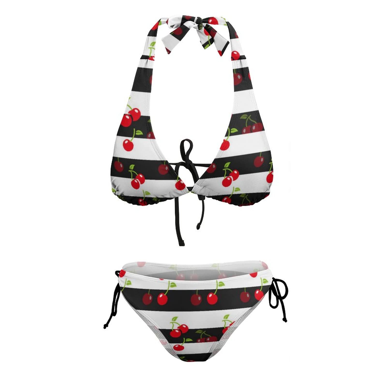 Homokoir Women Two Piece Swimsuit Cute Cherry Tie Side Triangle Bikini Bathing Suit: Color4 Small