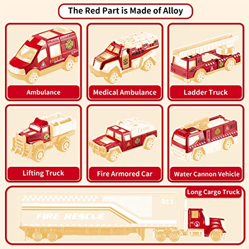 image for TEMI Diecast Emergency Fire Rescue Vehicle Toy Set w/Play Mat, Truck C