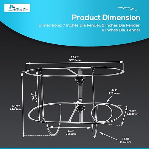 Miniatura 5 de MARINE CITY Soporte para guardabarros de acero inoxidable, doble fuerte y duradero, acabado brillante, soporte de fácil uso con abrazaderas de