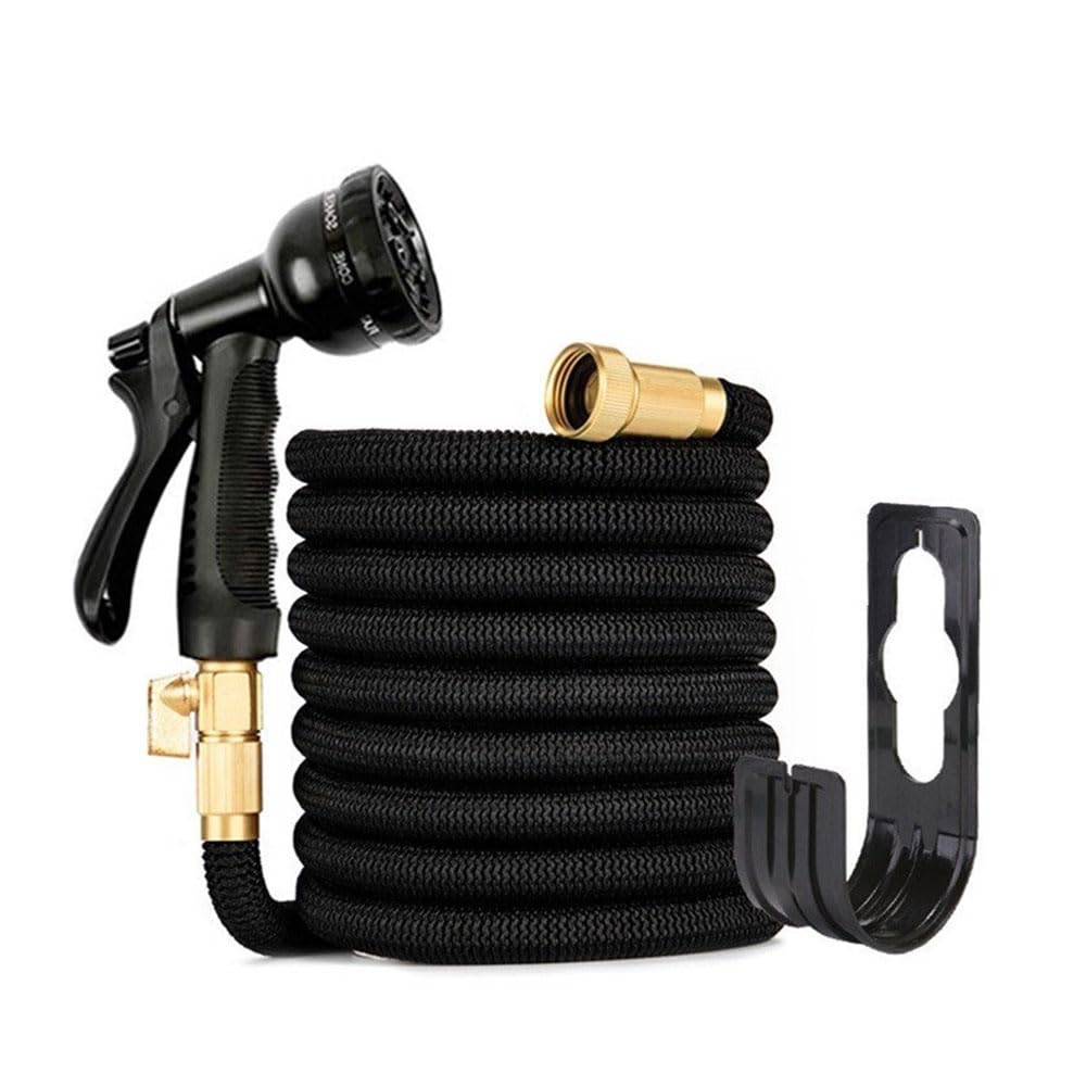 COOLBABY 50ft Expandable Water Garden Hose with 8 Function Nozzle,Leakproof Retractable Garden hose with Brass Connectors for Car Washing Garden Plants Pets Shower Floor Cleaning,Black