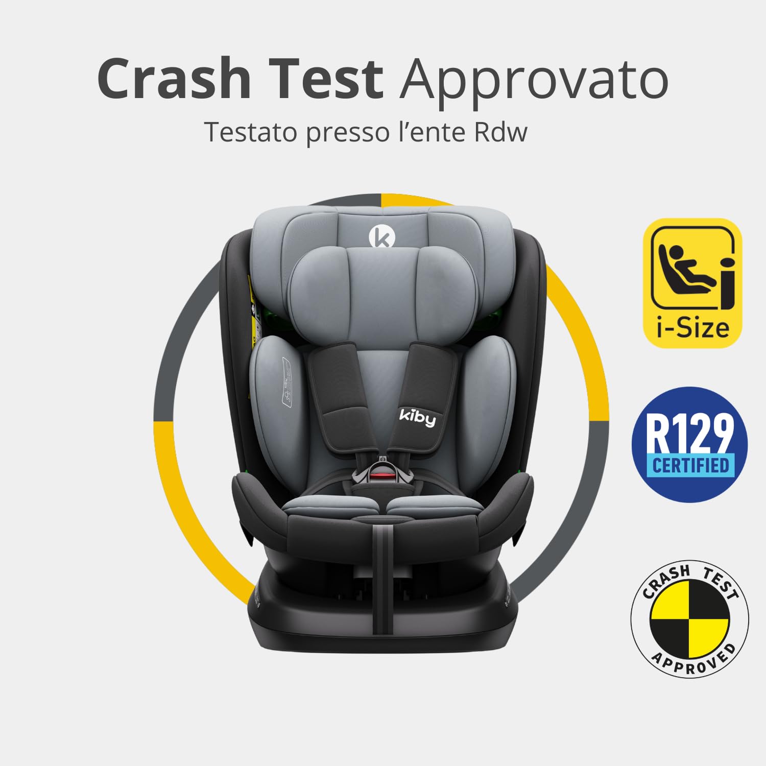 Kiby® Seggiolino Auto Comfy-Fix, ISOFIX i-Size 40–150 cm, Rotazione 360°, Reclinabile, Poggiatesta Regolabile, Contro e Fronte Marcia