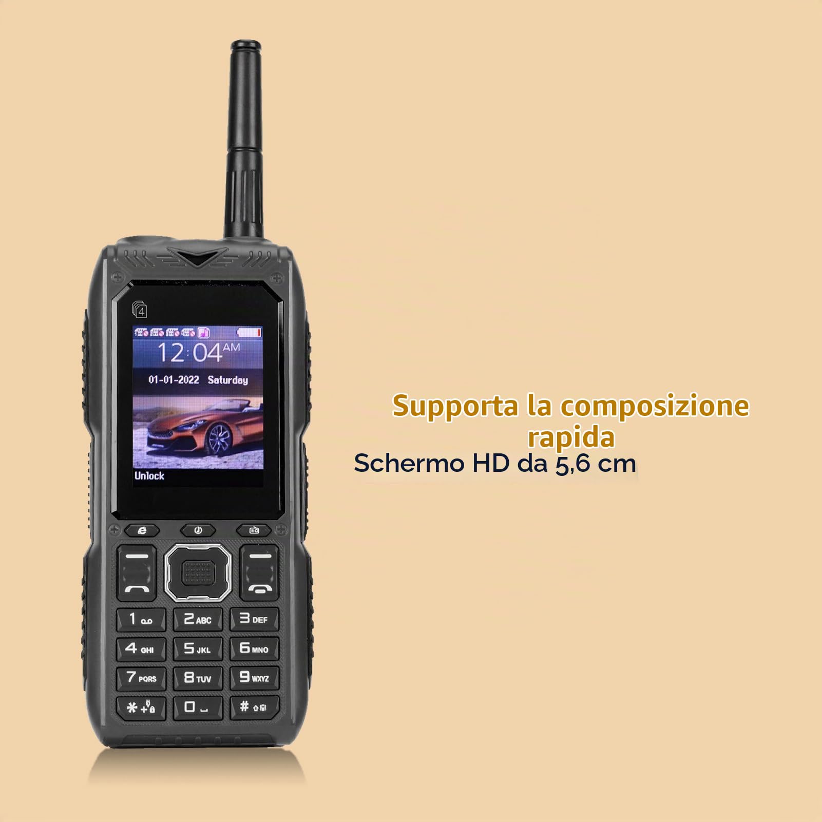 Telefono Cellulare 4G a Bottone Grande, Voce Forte, Schermo HD, Batteria di Grande capacità, Antenna Multifunzione, Staccabile, Funzione Power Bank, Funzione SOS (BLACK)