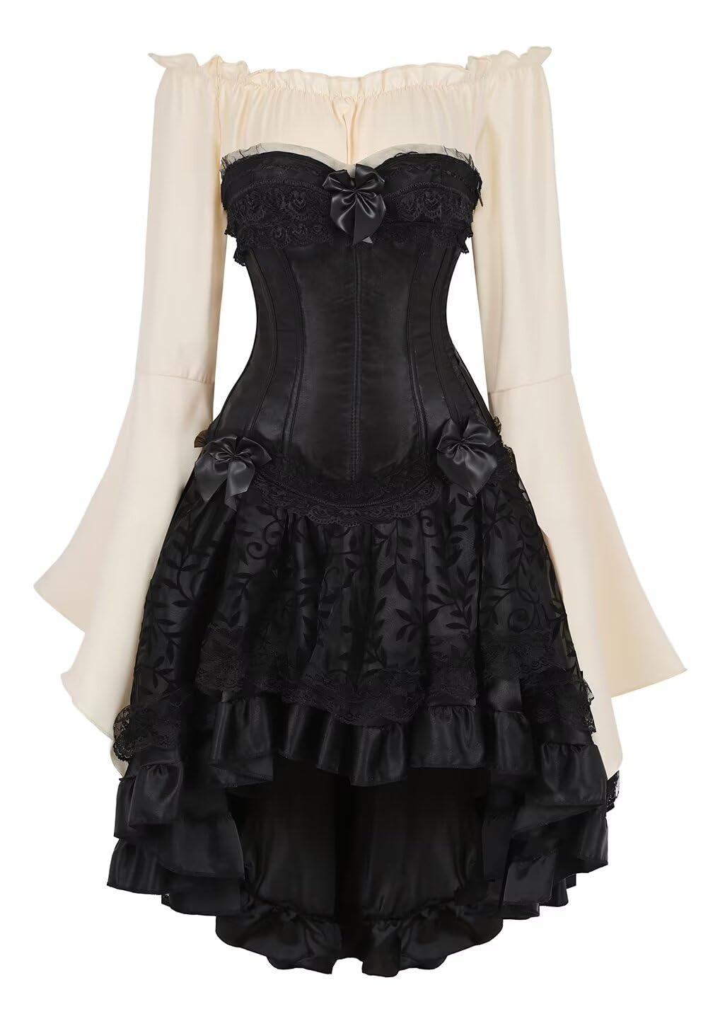 Josamogre Corset Bustier Femme Jupe Robe Top 3 Pcs Set Floral Corsets Dentelle Sexy Lingerie Halloweenn Medieval Grande Taille