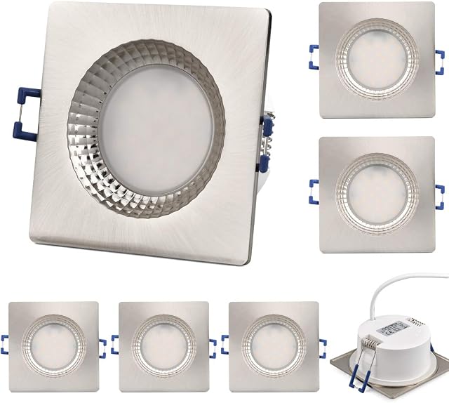 KYOTECH LED Recessed Ceiling Spotlights Ultra Flat 230V 6W Waterproof IP65 Spot Lights for Ceiling Warm White 3000K Downlights 500LM Recessed Bathroom Spotlights Pack of 6 (Square)