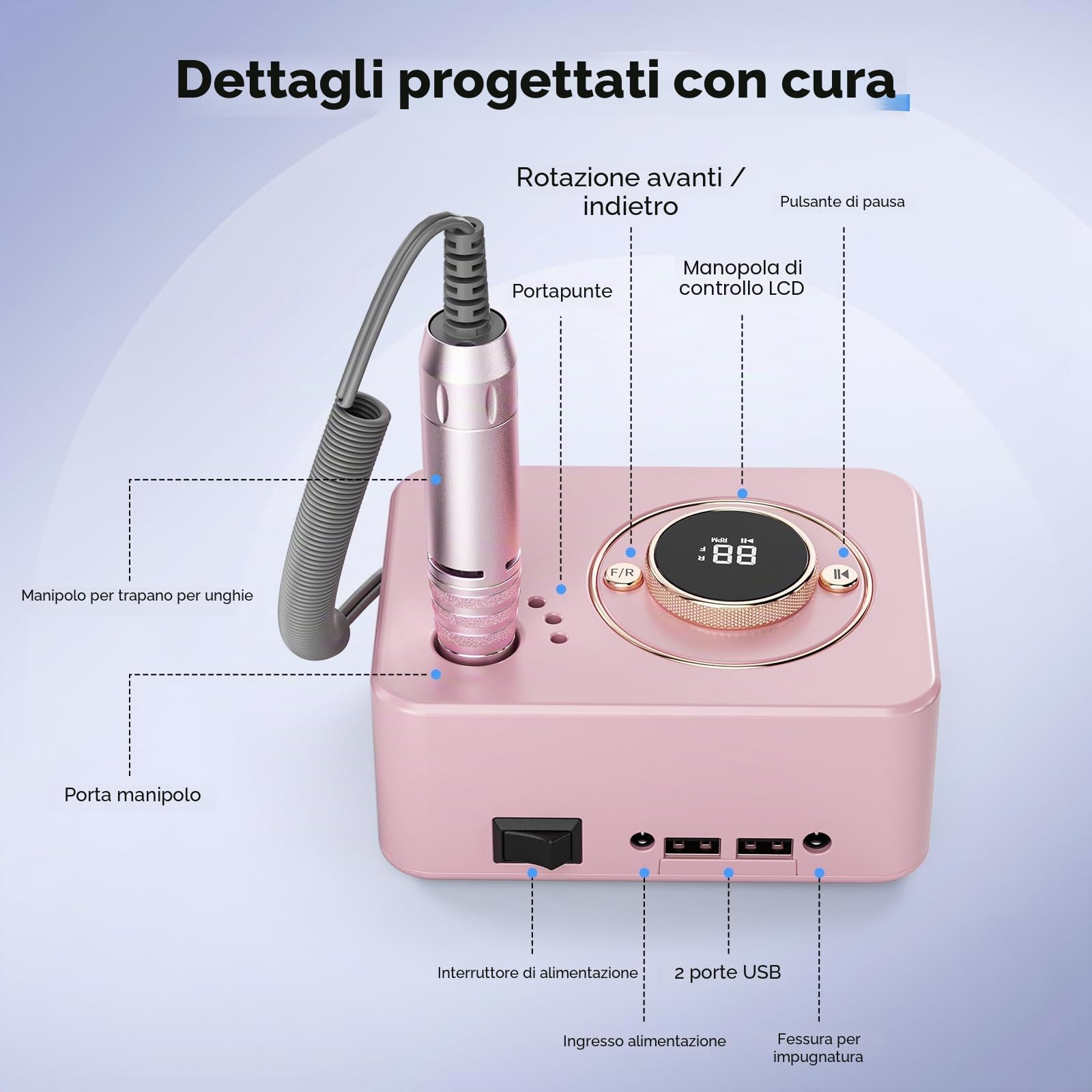 Fresa per Unghie Professionale 35000RPM,Lima Elettrica per Unghie,Manicure e Pedicure, Trapano Elettrico per Rimozione Gel/Smalto,Salone Manicure Set e Pedicure Elettrico