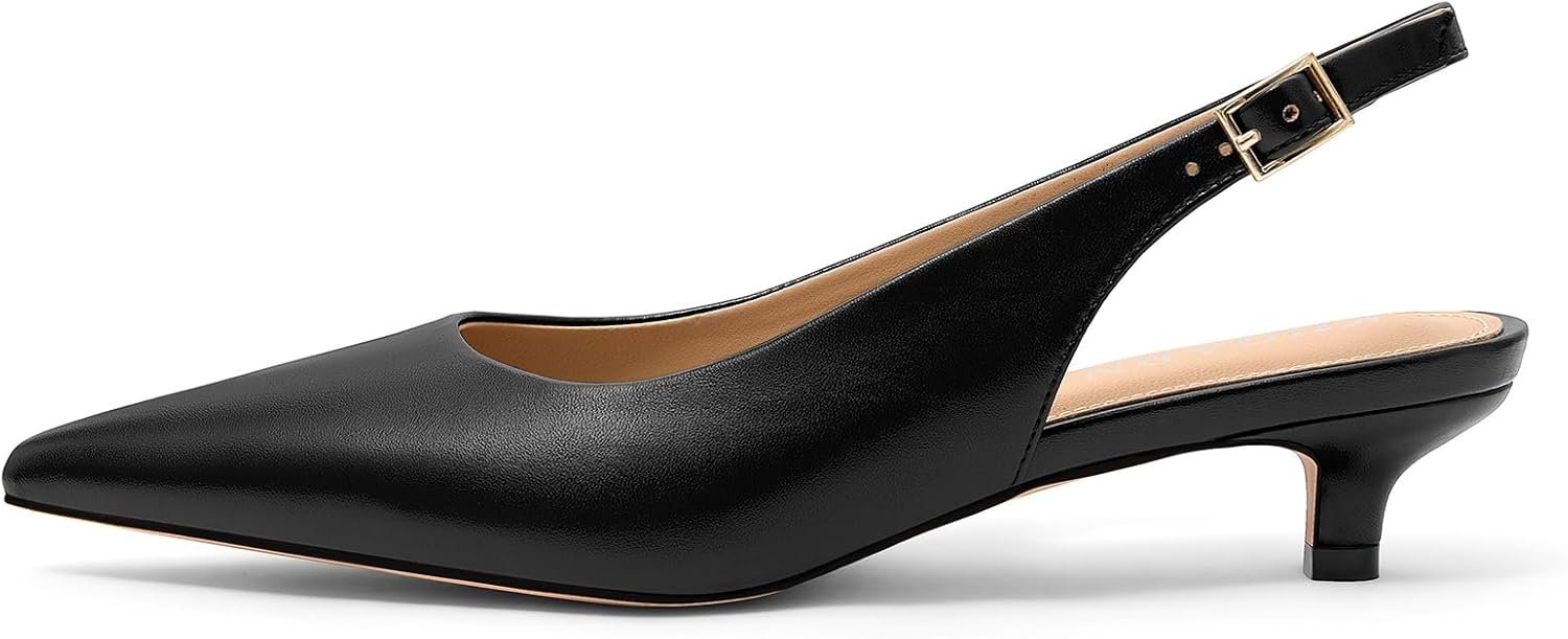 KUOARN Kitten Heels for Women Pointed Closed Toe 1.5 Inch Low Heels,Slingback Pumps Shoes for Wedding,Party,Daily Work - Image 6