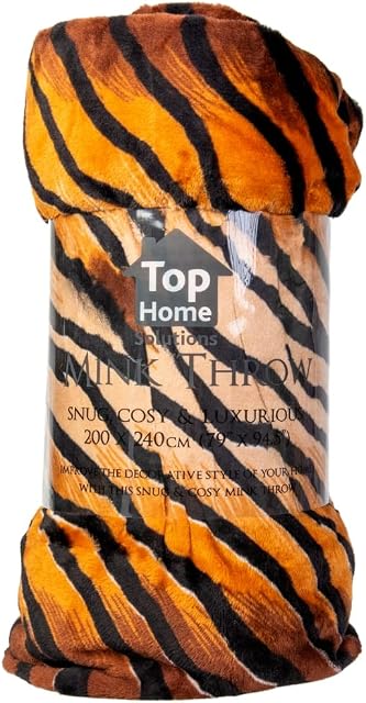 AMBERLINNEN LTD Animal Skin Print Sofa Bed Faux Fur Mink Throw Blankets Soft Warm Throws (Tiger, 200CM X 240CM)