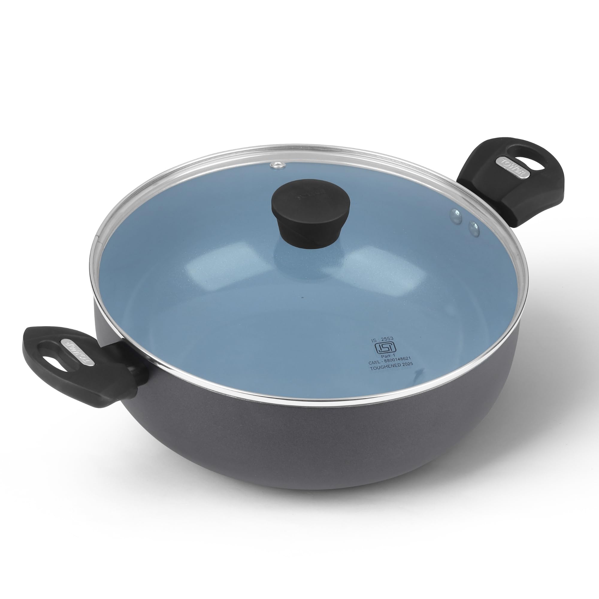 Tower 24cm Ceramic Non-Stick Kadai with Glass Lid at ₹1,099 – Amazon
