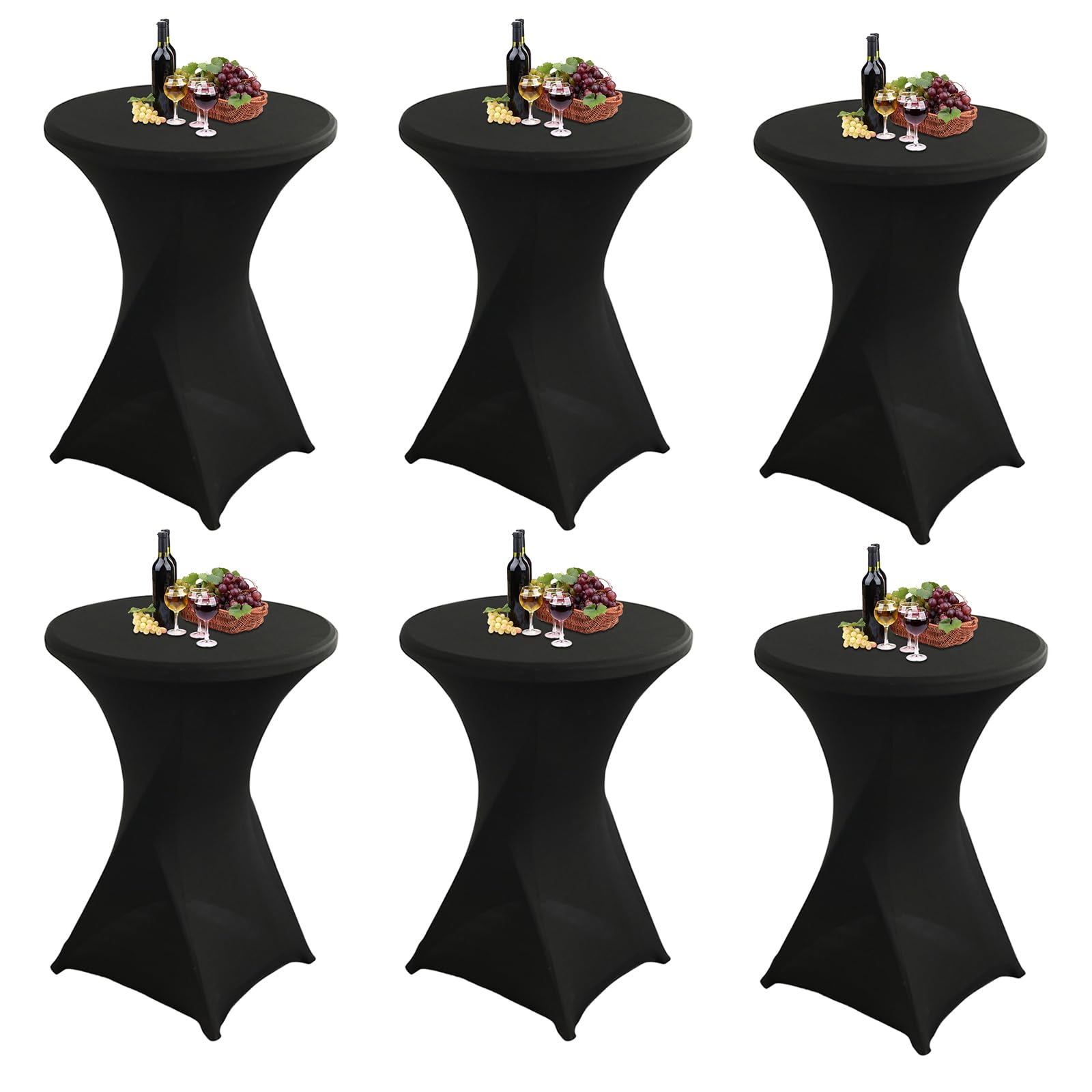 Set de 6 Funda Mesa Plegable, Fundas Elásticas para Mesas Redondas de Bar, Ø 80-85 cm Mantel Elastico, Mantel Mesa Redonda para Cóctel Boda Banquete (80 x 110 cm, Negro)