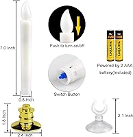 Vista 5 de Juego de 6 velas de Navidad para ventana con temporizador, funciona con pilas, velas LED eléctricas sin llama para ventanas, portavelas dorados