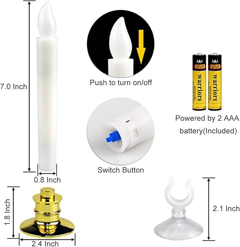 Miniatura 5 de Juego de 12 velas de Navidad para ventana con temporizador, funciona con pilas, velas LED eléctricas sin llama para ventanas, portavelas dorados,