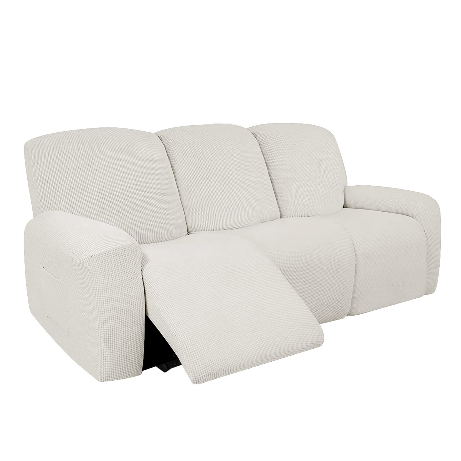 Funda de Sillón Reclinable Relax 1 2 3 Plazas Elástica Jacquard Suave Funda de Sofá con Bolsillos Laterales Protector de Muebles Cubre Sofá Antideslizante (Marfil,3 plazas)