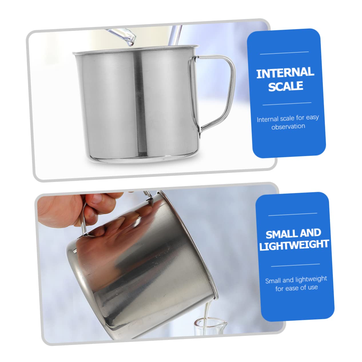 IMIKEYA 3 Pièces Bécher De Laboratoire Tasse à Mesurer En Métal Tasse D'échelle Béchers Gobelets En Verre Pot à Expresso Pichet Verseur Acier Inoxydable Tasse De Mélange Café