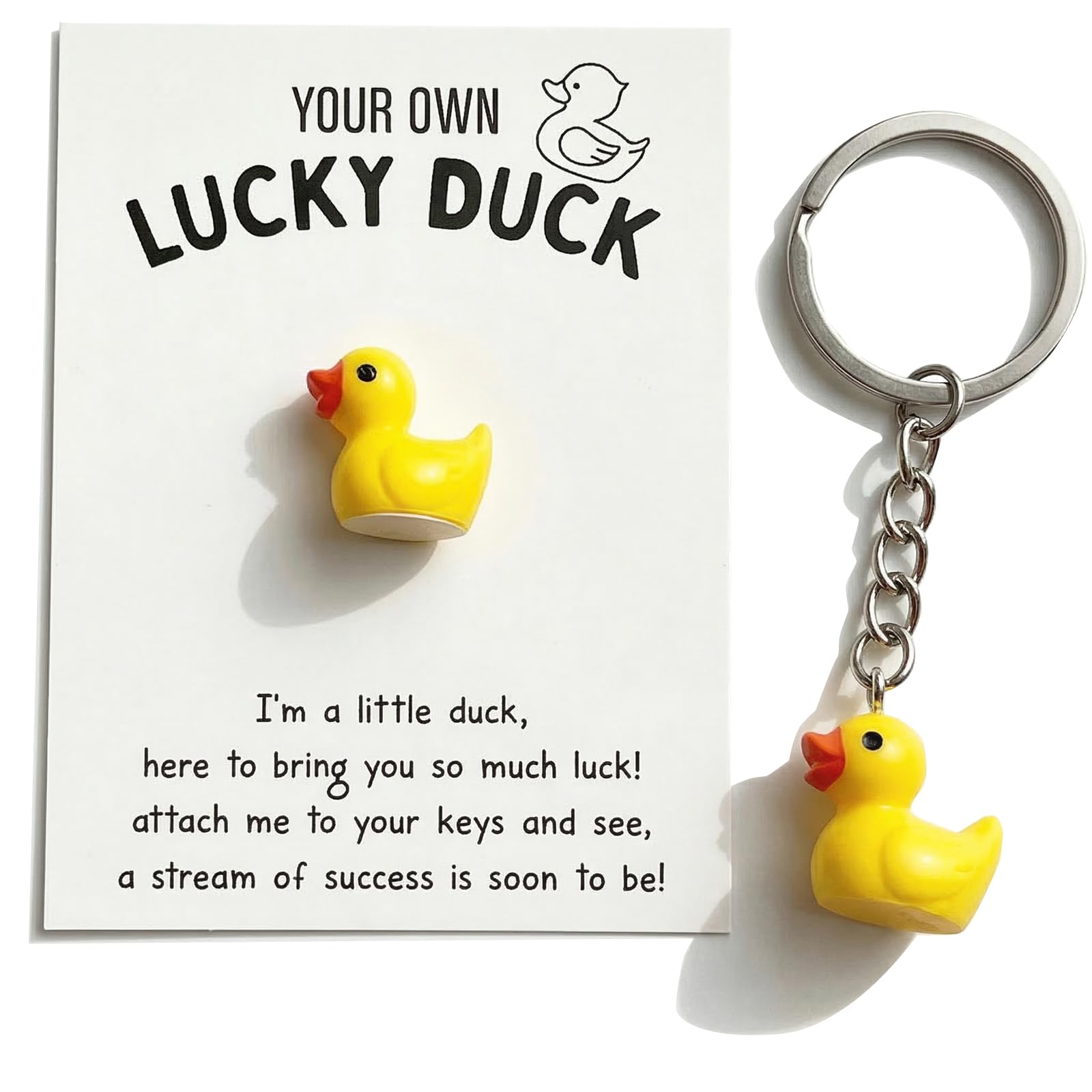 Aikobaa Women's Yellow Cute Duck Keyring, Little Keychain With Encouragement Card & Good Luck Charm, Pocket Hug Mini Keyring For