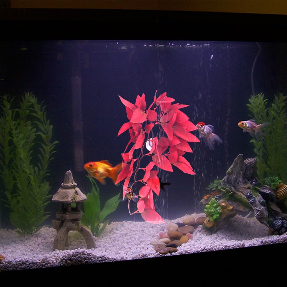 GRIRIW Lifelike Rattan Aquarium Plants for Fish Tank Decoration Realistic Artificial Water Plants for Fresh and Salt Water Easy to Clean for Home Office Bar Red