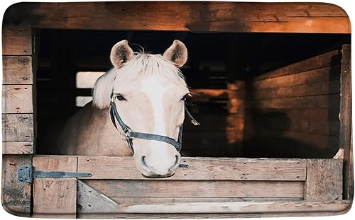 Tapete de baño de caballos de granja, divertido animal de granja, rústico, granero, garaje, tablero de madera, estilo vintage, estilo occidental,