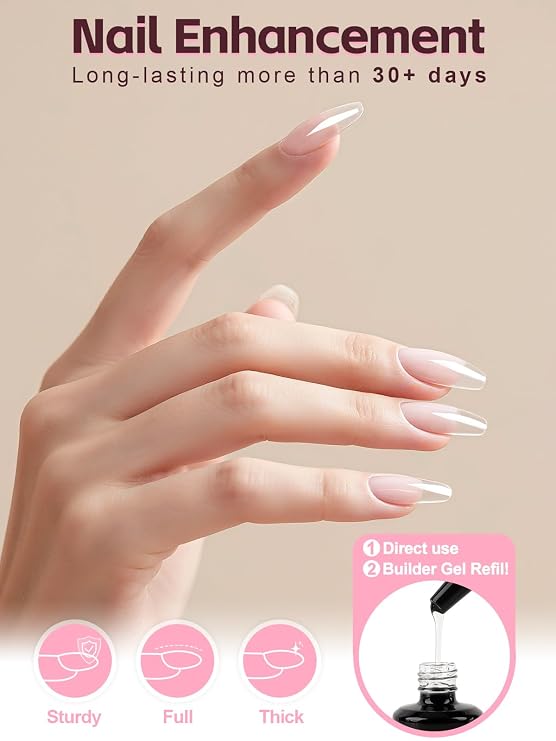 EBANKU 100g/3.5oz Builder Gel for Nails, 7 in 1 Clear Builder Nail Gel Strengthener UV Nail Enhancement Building Apex for Nail Extension DIY Home Salon, Pointed Bottle