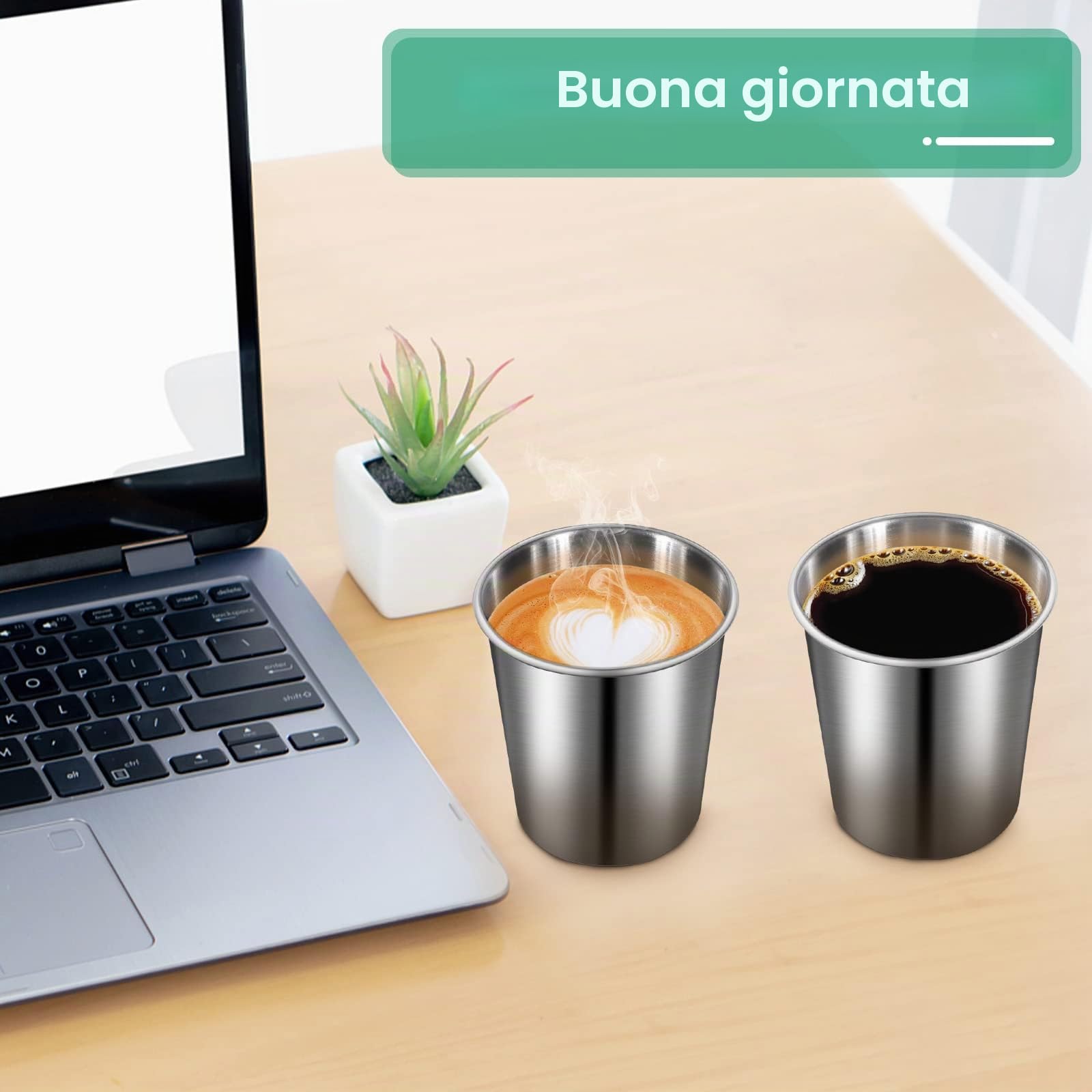 Tazze In Metallo Riutilizzabile, 8 Pezzi Tazza Acciaio Inox, 260 ml Bicchieri, Impilabile Tazza Acciaio Inox Campeggio, Adatto per Famiglia, Picnic, Viaggi, Barbecue, Escursioni