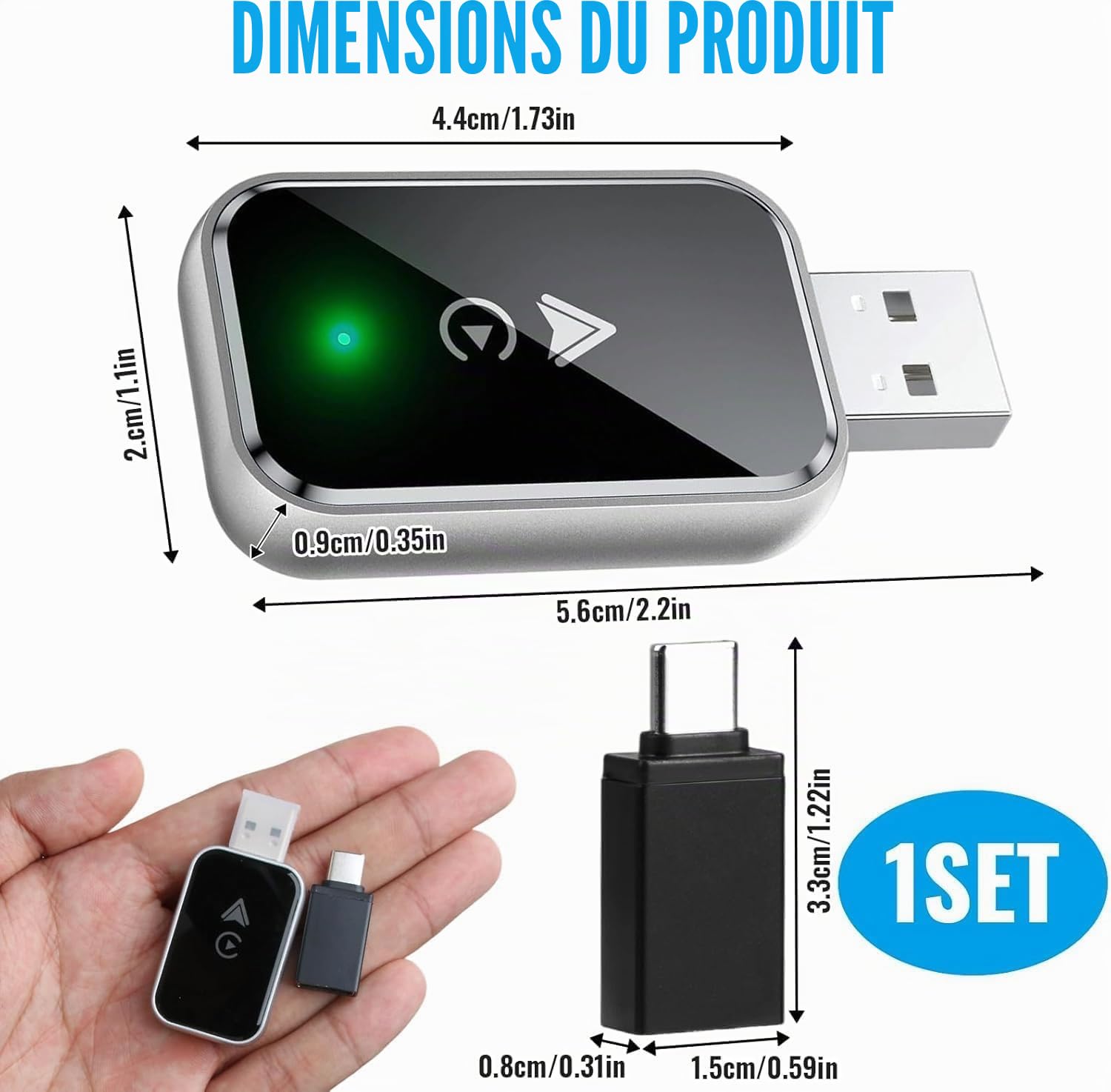 CarPlay sans Fil 2 en 1 pour Apple CarPlay/Android Auto, Mini Adaptateur sans Fil pour iPhone iOS 10+/Android 11+ et Plus de 2016 Voitures, USB/Type-C, Car Play Voiture (‌Noir)