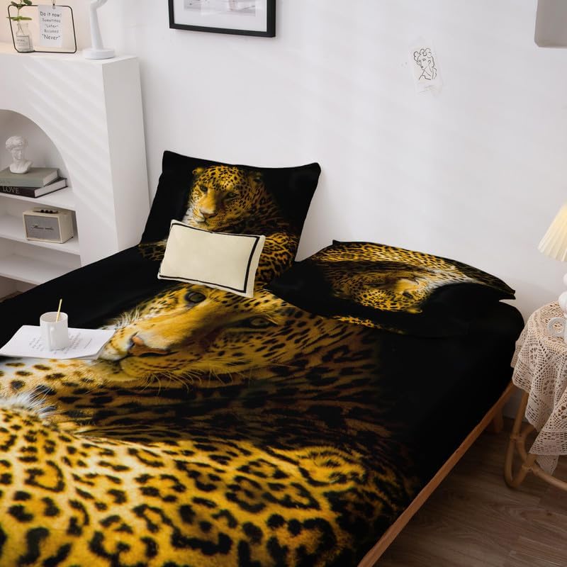 Miniatura 2 de Juego de sábanas de leopardo tamaño King  Sábanas y fundas de almohada de animales  Lujoso 100% microfibra, estampado de alta cantidad de hilos,