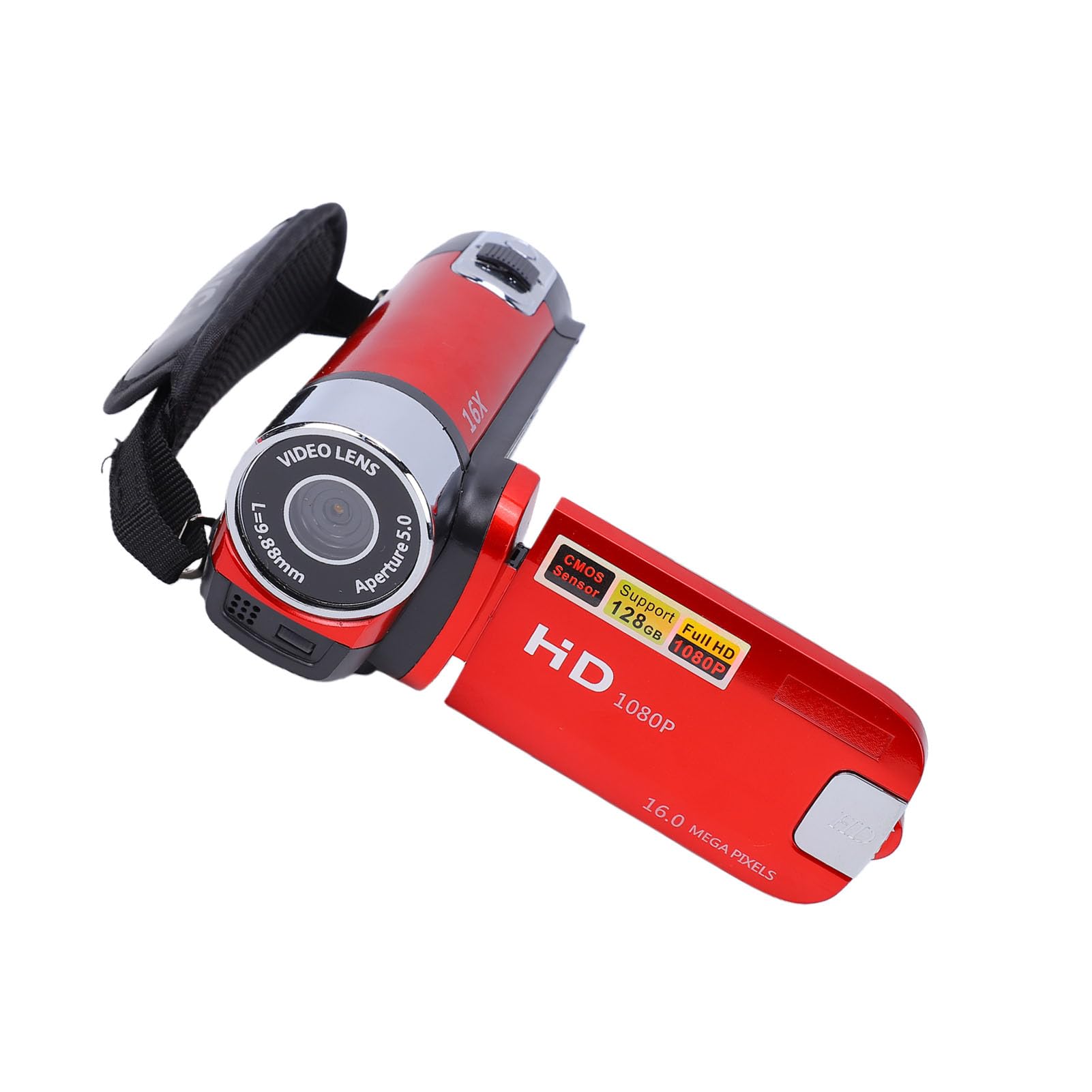 Videocamera Digitale, 1080P 16X Full HD 270 ° Rotazione ad Alta Definizione l Videocamera, Display da 2,7 Pollici Videocamera Portatile DV per Campeggio da casa(EU Plug Red)