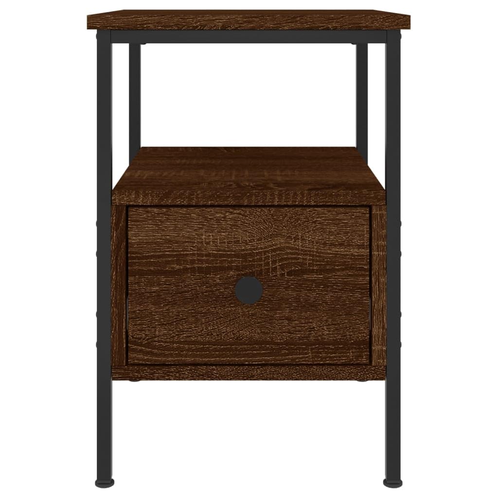 Stolik nocny o wyglądzie dębu, materiał drewnopochodny z żelazną ramą, 34 x 36 x 50 cm, stabilny stolik pomocniczy z miejscem do przechowywania, szufladą, do sypialni, salonu, pokoju