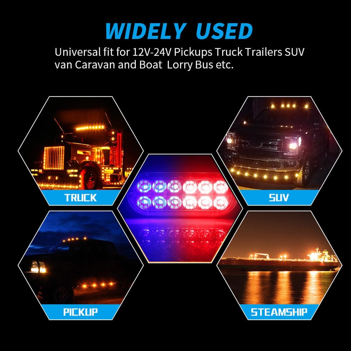 Led Strobe Lights Super Bright 12 LEDs Car Truck Slim Flash Light Bar Car Vehicle Emergency Warning Strobe Lamps (4pcs-12LED-red blue)