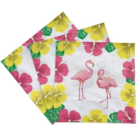 Bamsod 20-count 13x13 Floral Napkins Paper,Decorative Napkins for Decoupage Pretty Flower Napkins Christmas Floral Napkins Shabby Chic Napkins Rose Napkins Christmas Paper Napkins (20, Flamingo2) Cover
