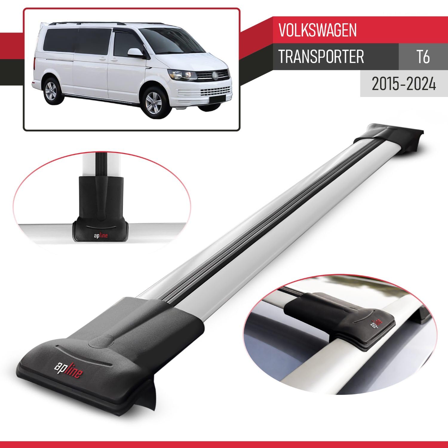 Compatible con Volkswagen Transporter (T6) 2015-2024 Modelo Fly Barra de Techo Auto Portaequipajes Barras Transversales Gris Aluminio 2 Barras