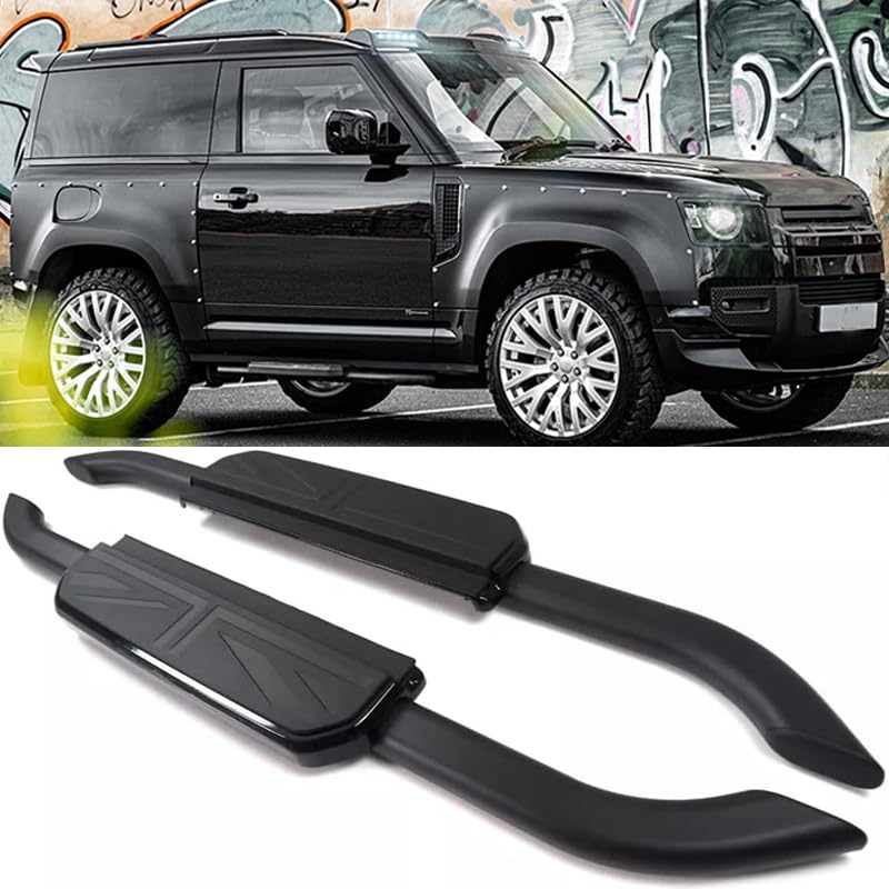 Lot de 2 marchepieds latéraux pour Land Rover Defender 90 2020-2024 2025 2026 L663 2 Portes (Style Drapeau)