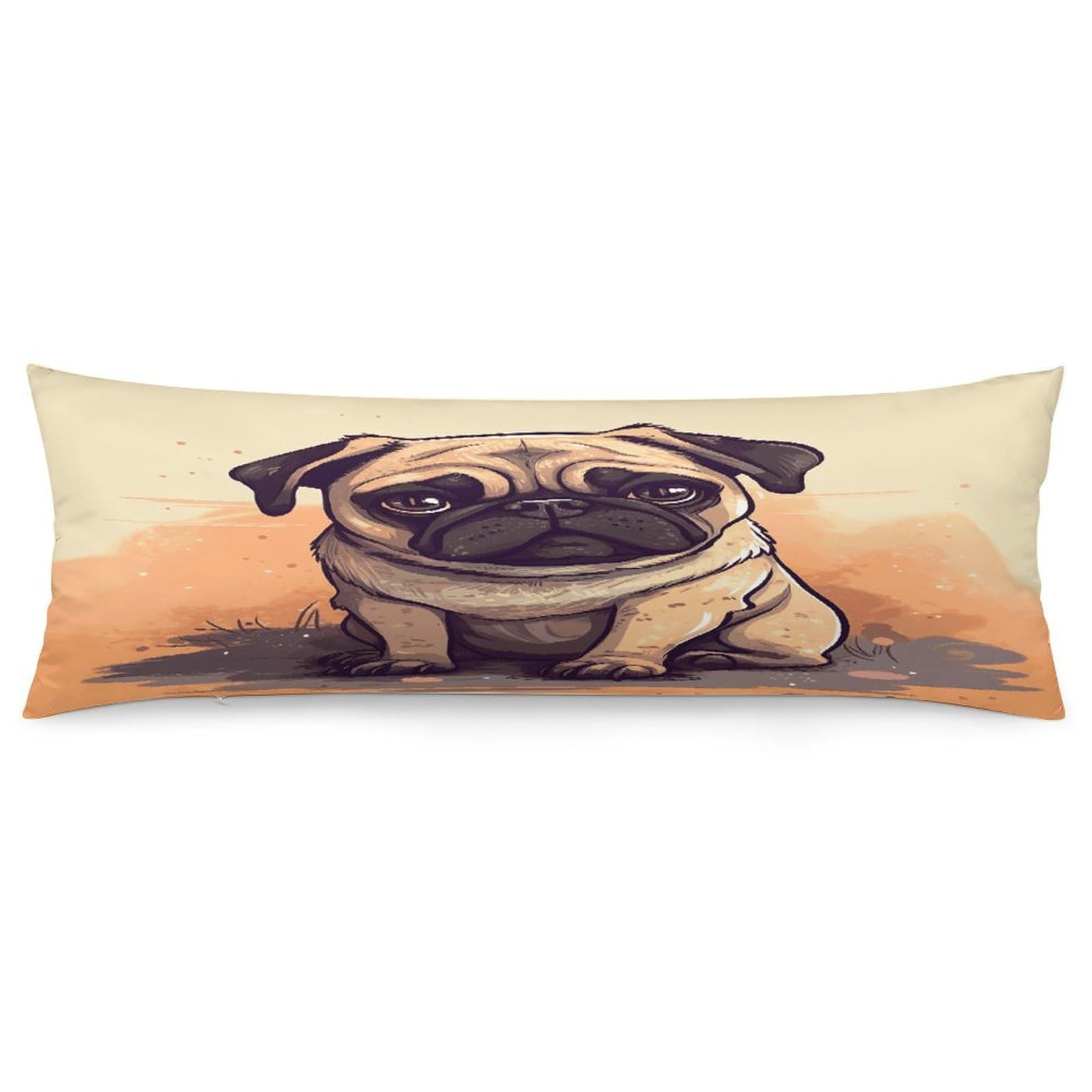 Pug Cartoon Pillowcase Decorative Long Body Pillow Case Soft Breathable Body Pillow Cover Modern Large Pillowcase Cute Body Pillow Pillowcases for Bedroom Couch 18.9 X 53 Inch