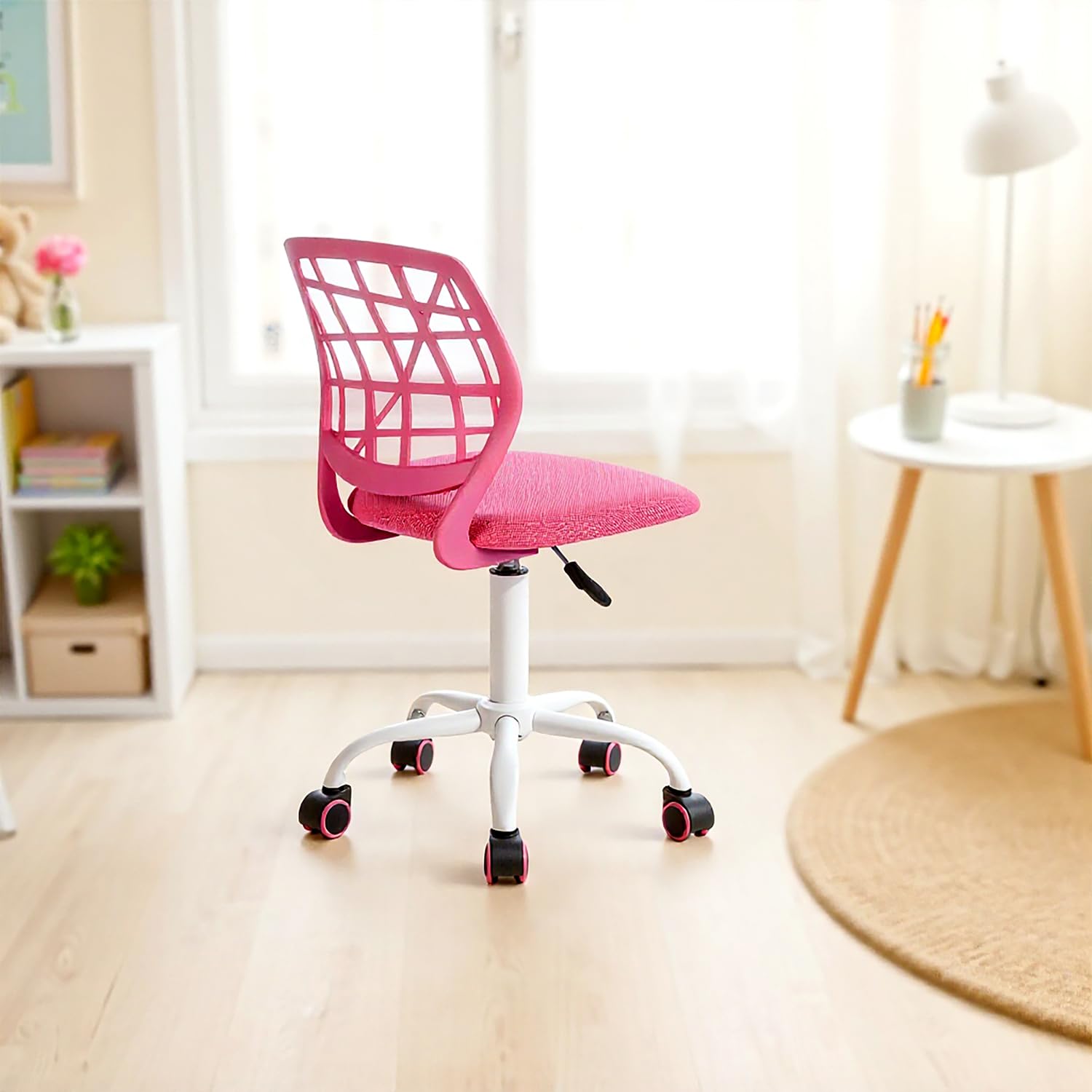 Sedia ergonomica per scuola, schienale in rete traspirante, altezza regolabile, rosa scuro