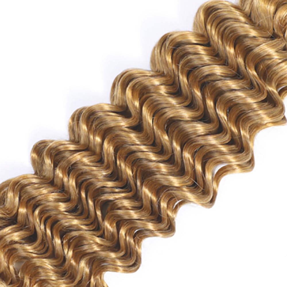 #27 Blonde Bundles Deep Wave Bundles Human Hair 22 24 26 Inch Brazilian Virgin Hair Honey Blonde Deep Wave Bundles Human Hair Extensions 3 Bundle 50 Gram Per Bundle