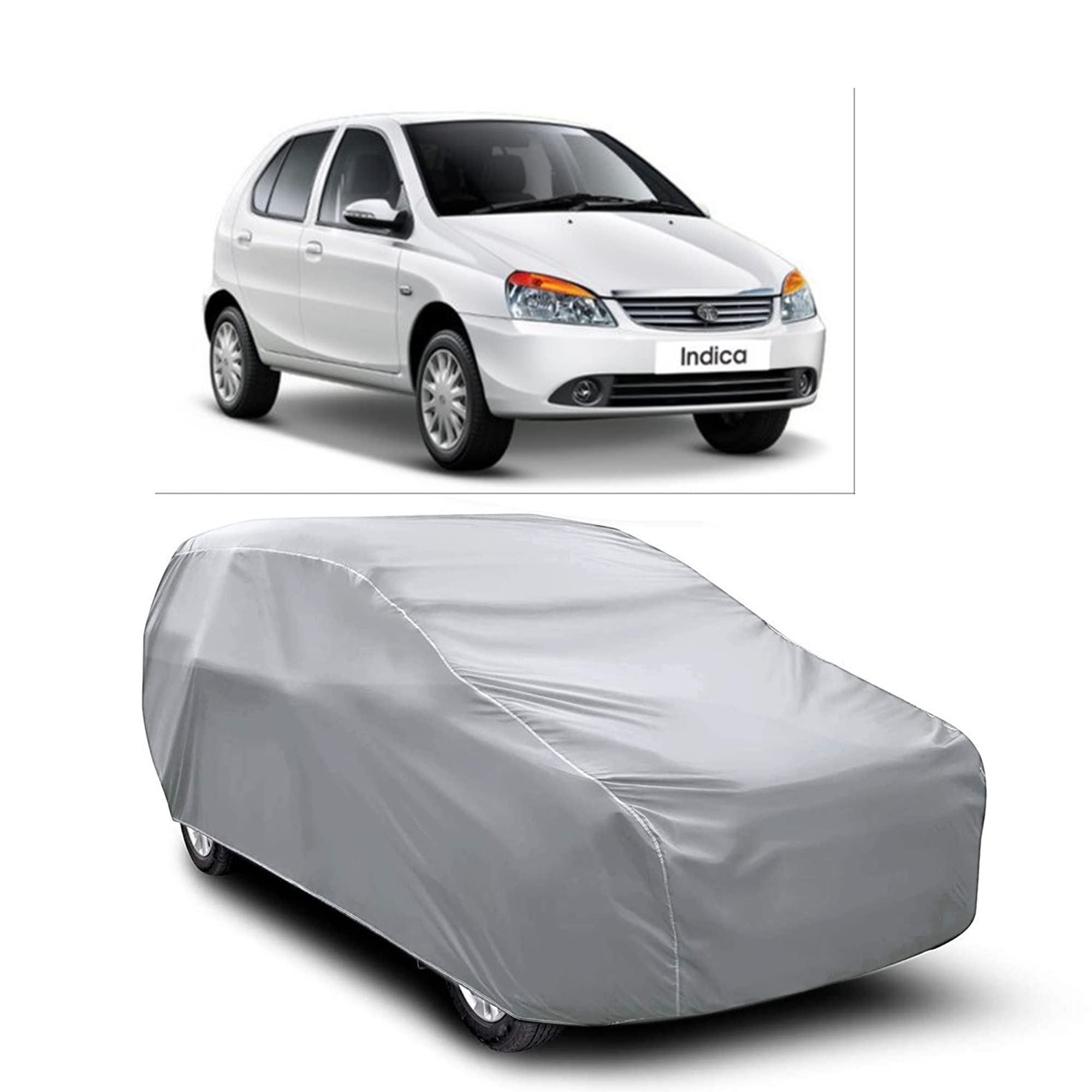 Tiyono Water Resistant, UV Ray Protection, Silver Car Body Cover, Triple Stiched Car Complete Body Cover (Without Mirror Pocket) for Indica
