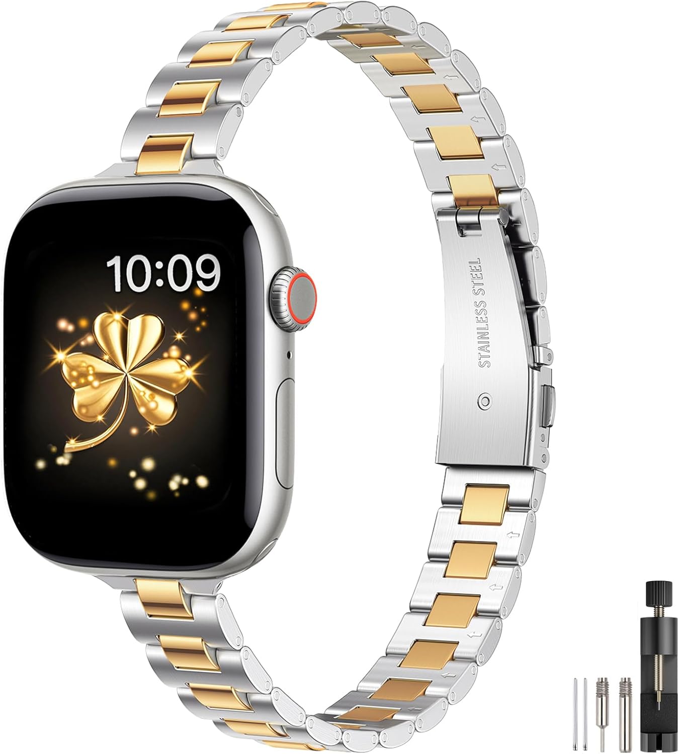 WFEAGL Slim Metal Watch Band Compatible with Apple Watch 49mm 46mm 45mm 44mm 42mm(Series 3 2 1), Dressy Stainless Steel Strap for Women iWatch Bands Series 11/10/9/8/7/6/5/4/3/2/1/SE (Silver+Gold) WFEAGL Slim Metal Watch Band Compatible with Apple Watch 49mm 46mm 45mm 44mm 42mm(Series 3 2 1), Dressy Stainless Steel Strap for Women iWatch Bands Series 11/10/9/8/7/6/5/4/3/2/1/SE (Silver+Gold)