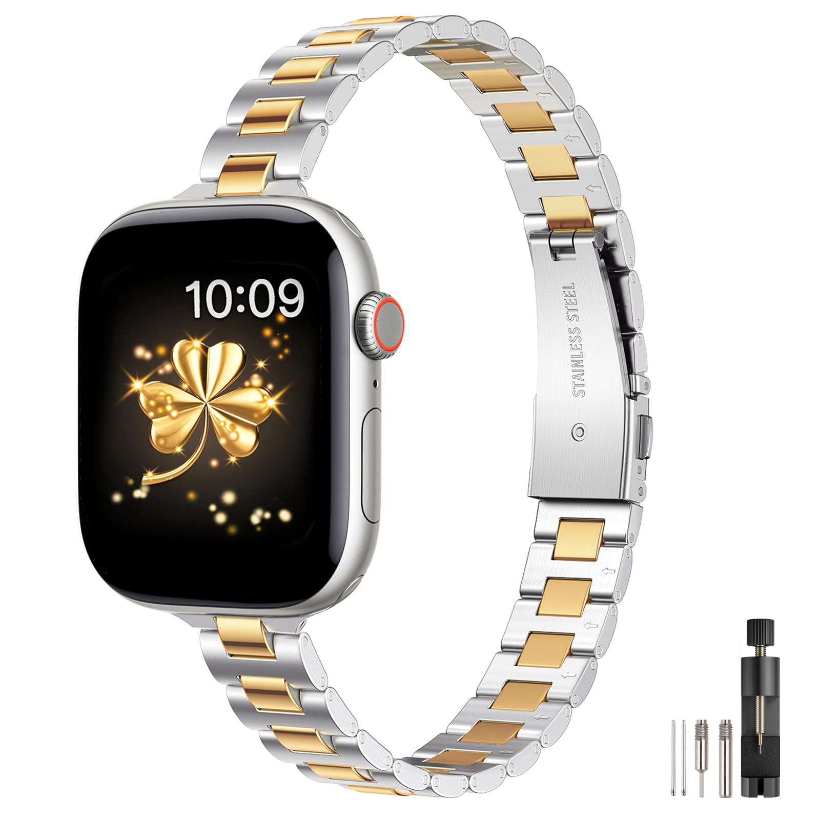 Bracelet Apple Watch fin acier inoxydable argent or 38mm-42mm - 8