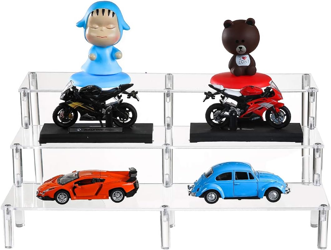 BYCY Acrylic Riser Display Shelf for POP Figures and Dessert, 3 Tiers Clear Cupcakes Display Stand for Table, Cabinet