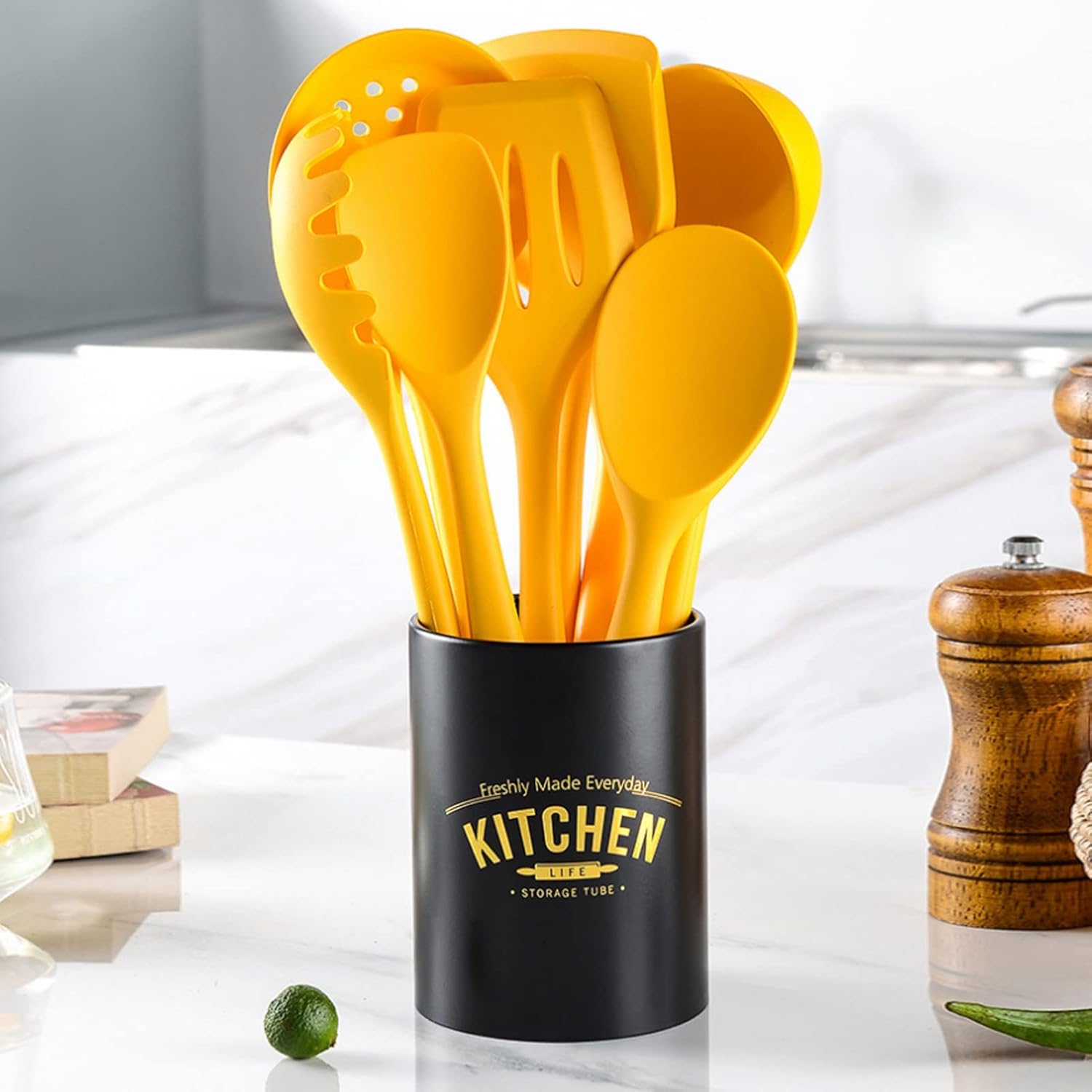 ANKROYU 9Pcs Silicone Cooking Utensils Set, Heat Resistant Cookware, Silicone Kitchen Tools, Kitchen Ware Turner Soup Ladle Tool Set Kit for Nonstick Cookware 3 61kldVAf55L. AC SL1500