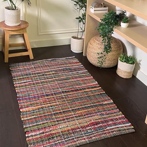 Chardin home - Eco Friendly 100% Recycled Cotton Colorful chindi Area Rug - 3'X5', Multi.