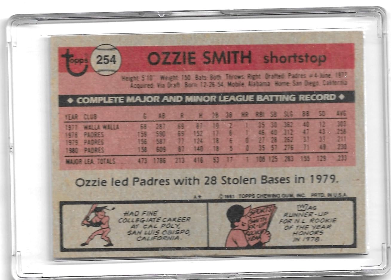Amazon.com: 1981 Topps #254 Ozzie Smith NM-MT Padres