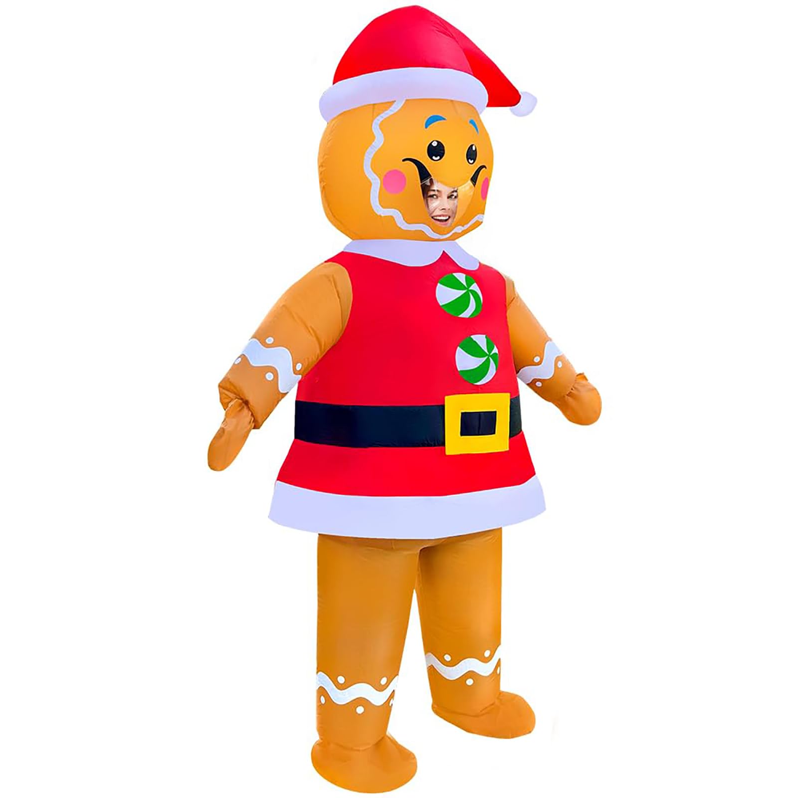 LUVSHINE Christmas Costume Adult 2025 Gingerbread Man Costume Funny Christmas Fancy Dress, Brown/Red - Image 4