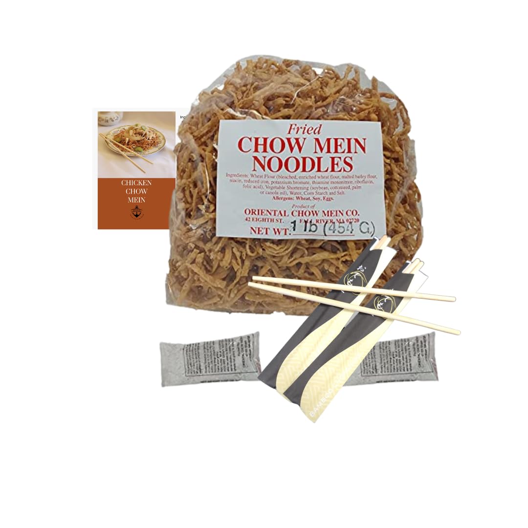 1 lb Hoo-Mee Fried Chow Mein Noodles with (2) 1-oz gravy packets INCLUDES Chicken Chow Mein Recipe & 2 pairs of Chop Sticks